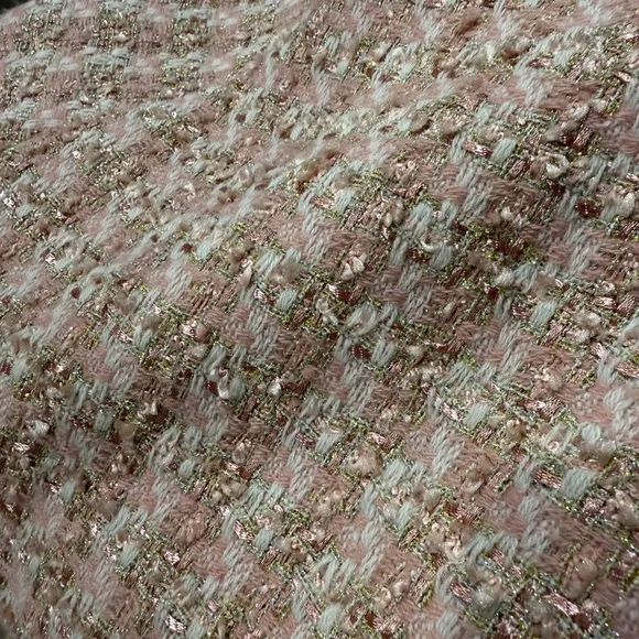 XiuFuShi Blush Tweed Dress Sheer Embroidered Overlay Fully Lined - Picture 5 of 7